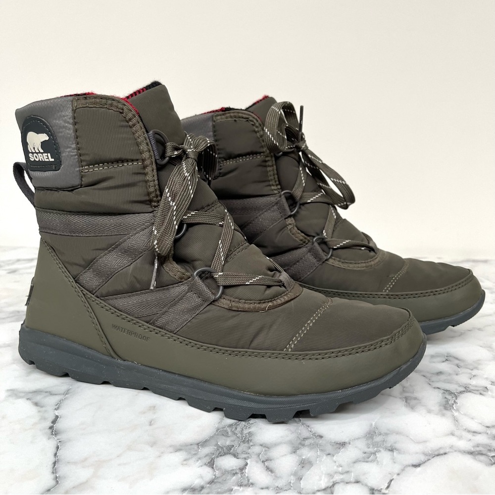 SOREL Women's Whitney Short Lace Up Waterproof Snow Boots Green Size 7.5